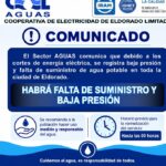 Eldorado sufre baja presión y falta de agua potable por cortes de energía eléctrica